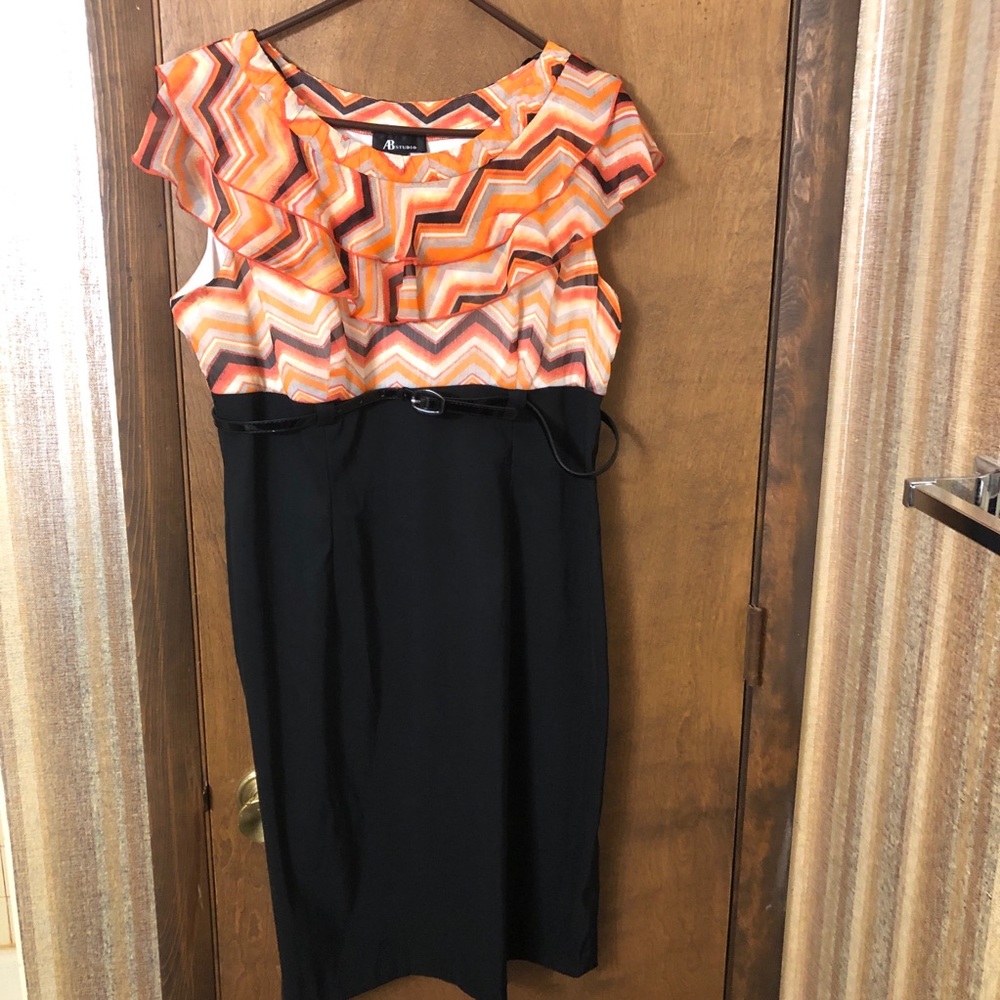AB Studio SZ 16 Ruffle Collar Sleeveless Fitted Sheath Career Dress